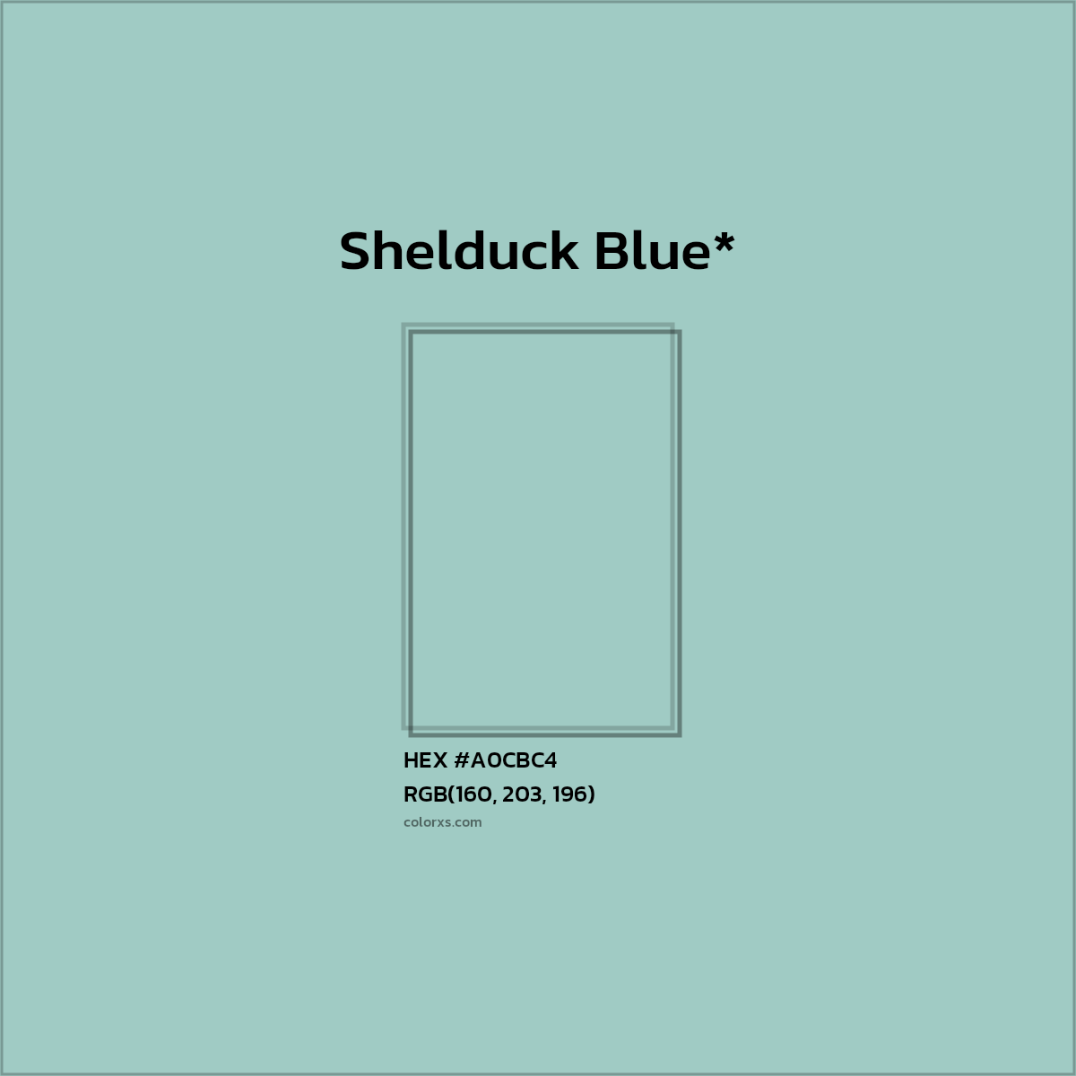 #A0CBC4 hex color. RGB, RYB, CMYK, HSL, HSV codes and color conversions. Matching color names, palettes, paints.