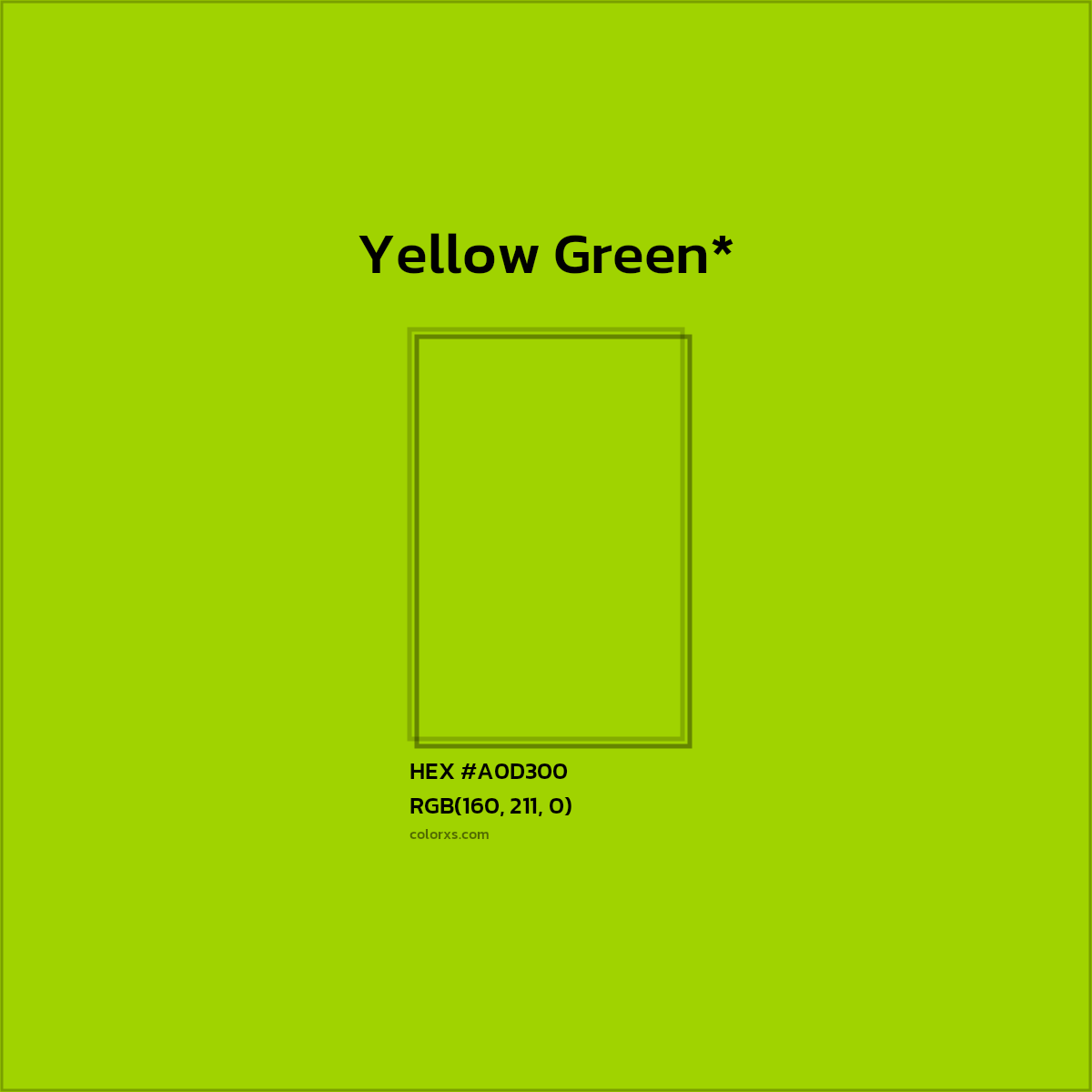 #A0D300 hex color. RGB, RYB, CMYK, HSL, HSV codes and color conversions. Matching color names, palettes, paints.