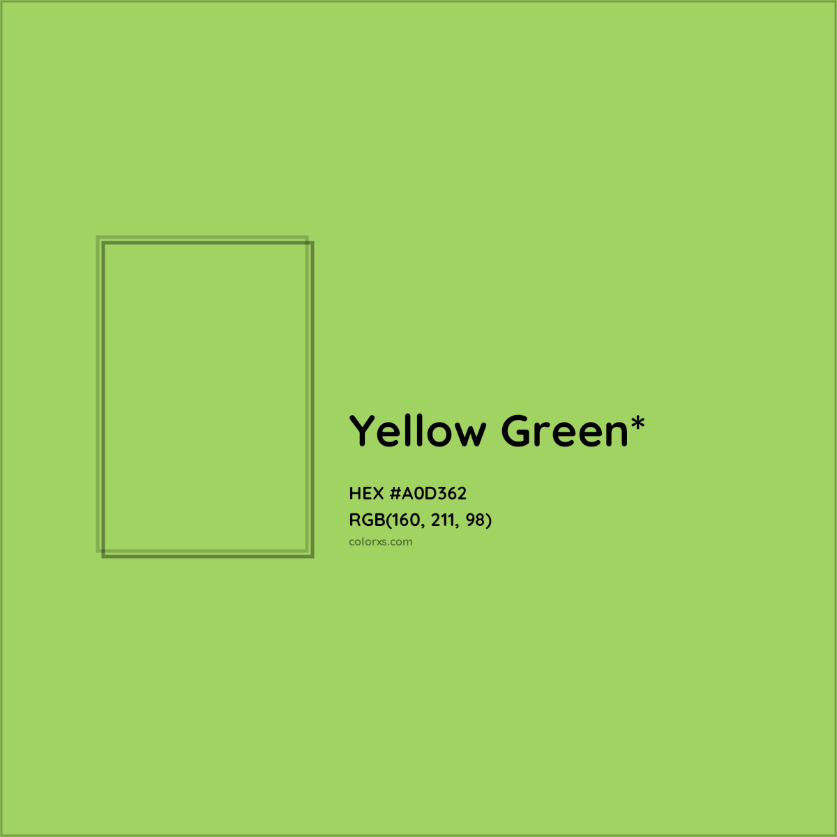 #A0D362 hex color. RGB, RYB, CMYK, HSL, HSV codes and color conversions. Matching color names, palettes, paints.