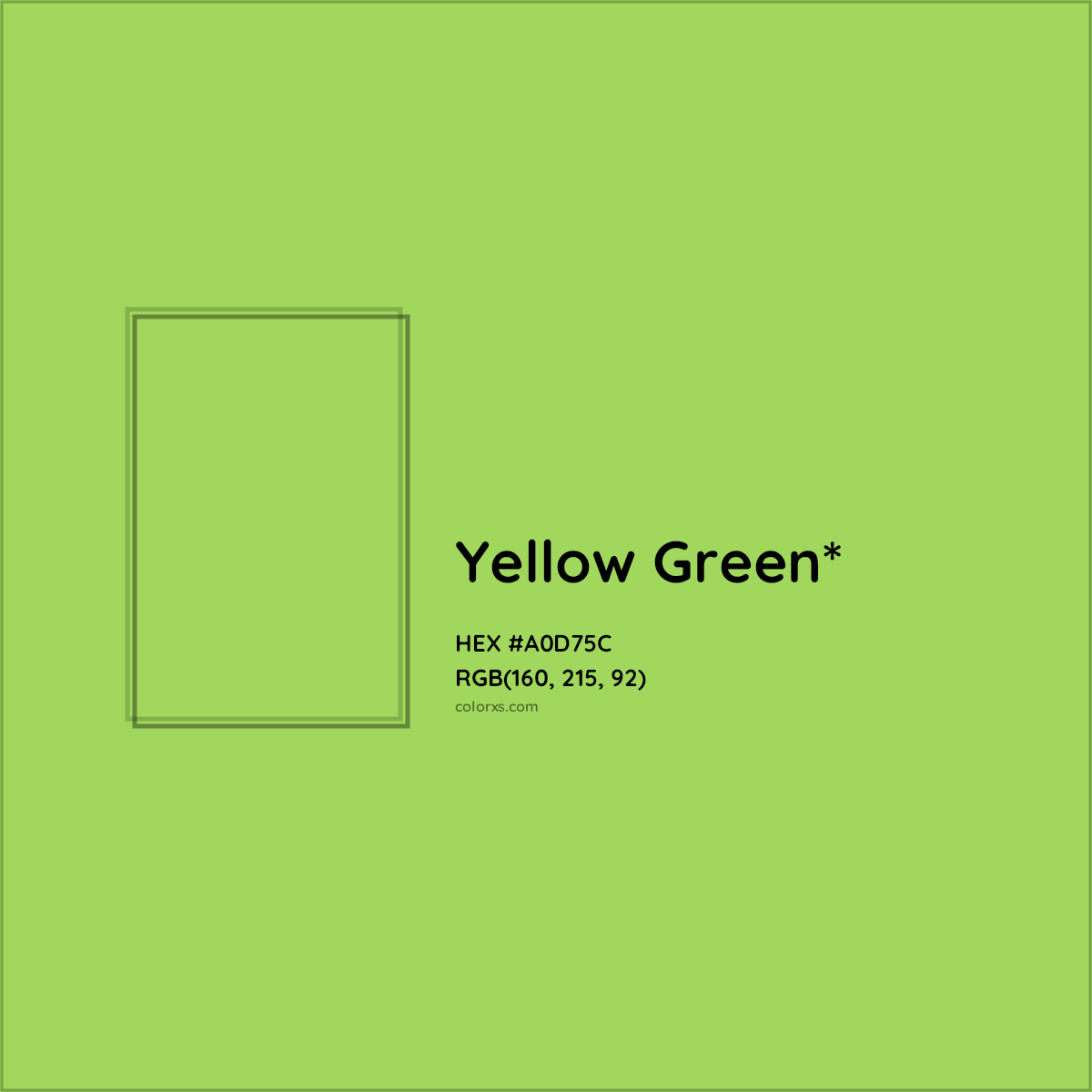 #A0D75C hex color. RGB, RYB, CMYK, HSL, HSV codes and color conversions. Matching color names, palettes, paints.