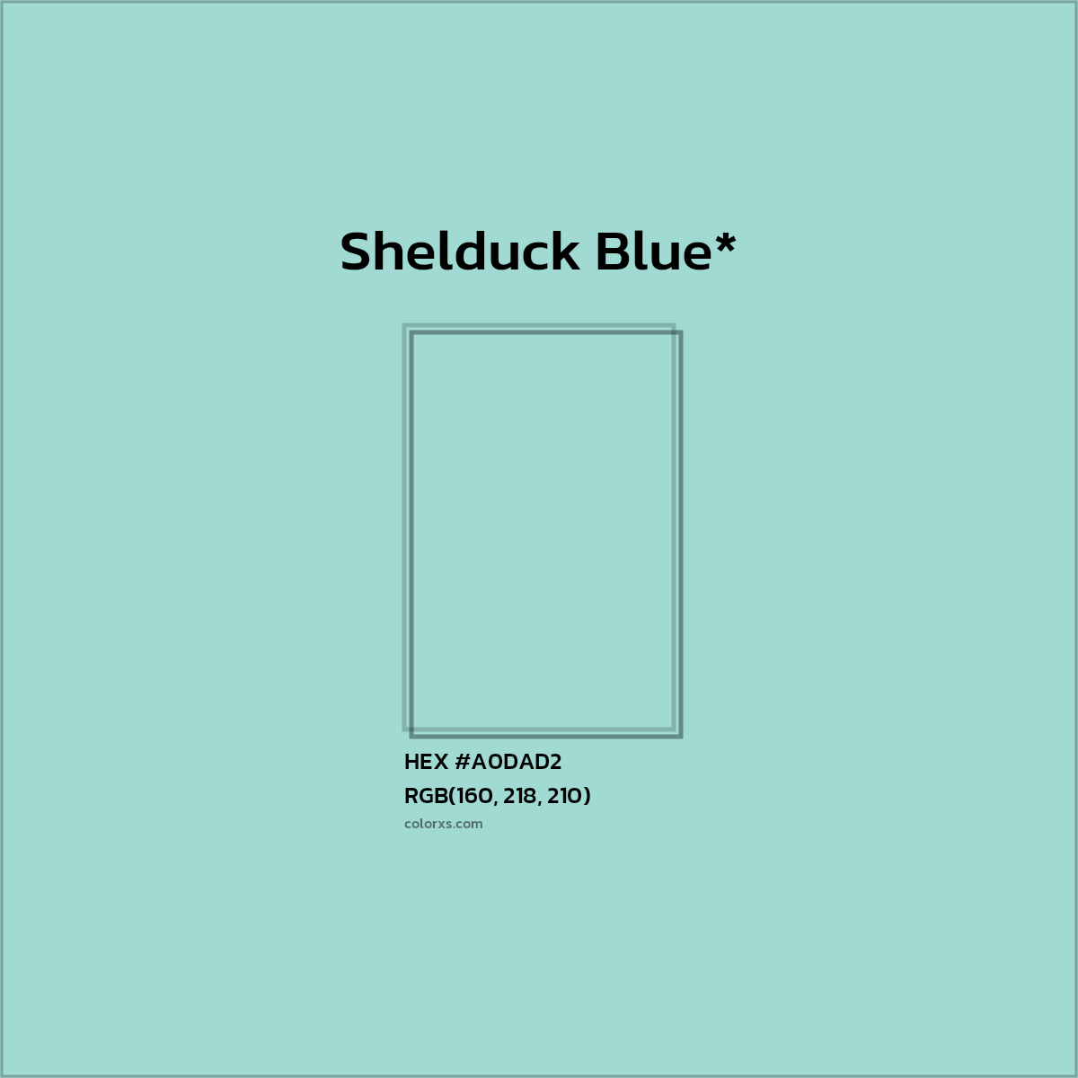 #A0DAD2 hex color. RGB, RYB, CMYK, HSL, HSV codes and color conversions. Matching color names, palettes, paints.