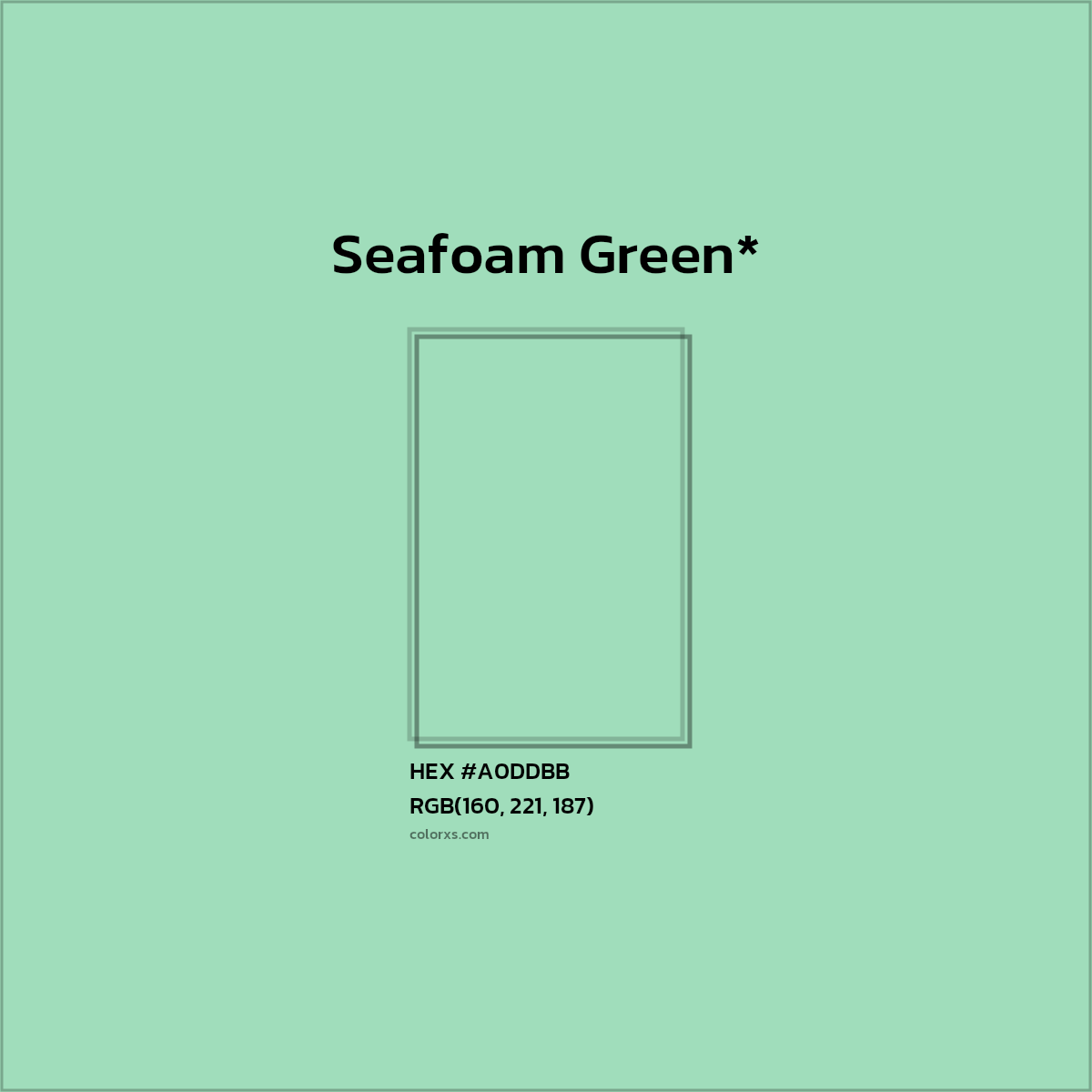 #A0DDBB hex color. RGB, RYB, CMYK, HSL, HSV codes and color conversions. Matching color names, palettes, paints.