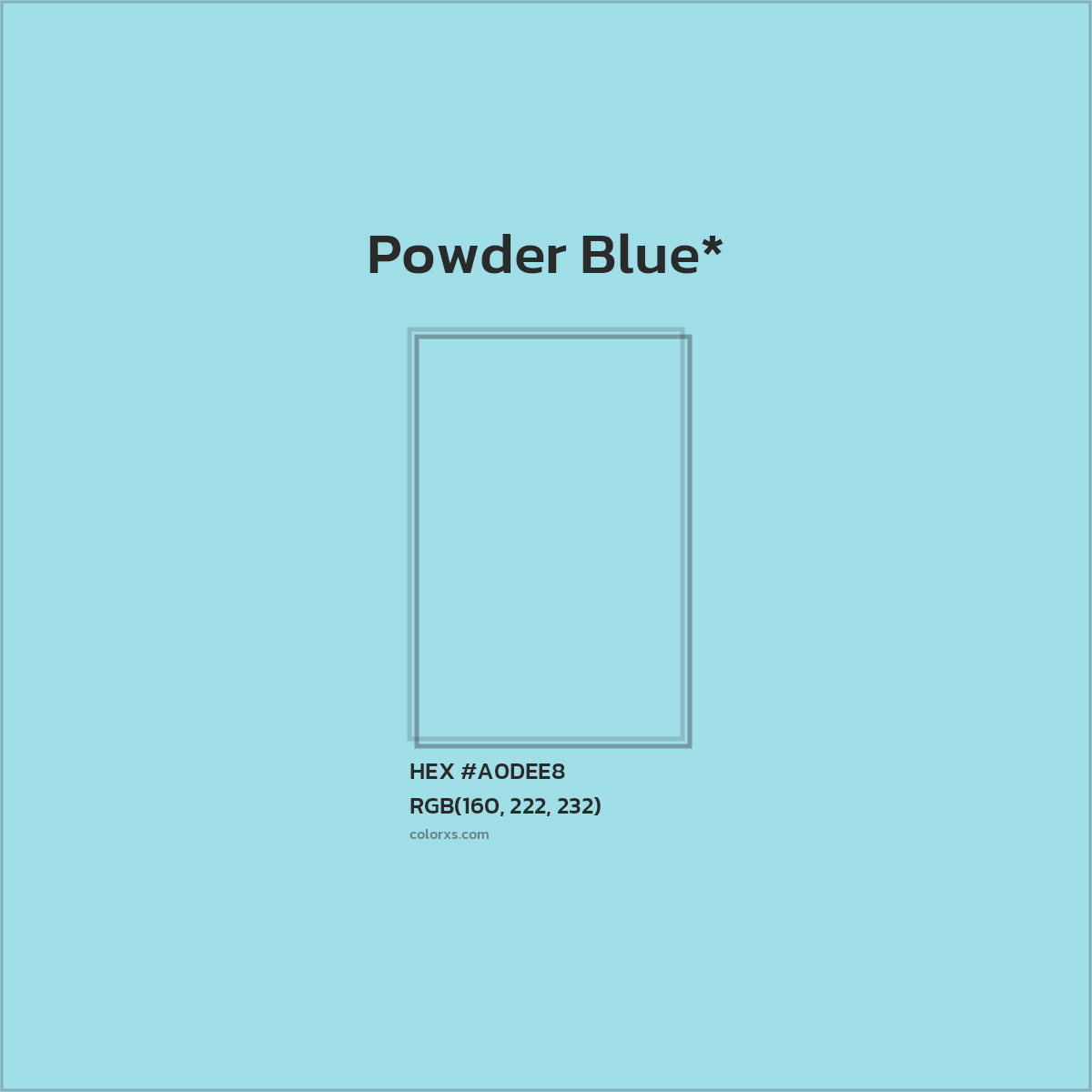 #A0DEE8 hex color. RGB, RYB, CMYK, HSL, HSV codes and color conversions. Matching color names, palettes, paints.