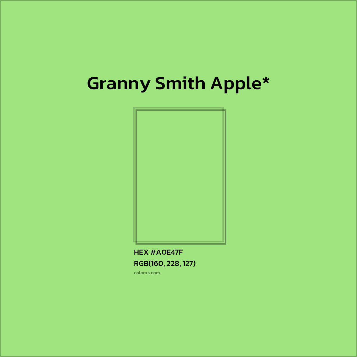 #A0E47F hex color. RGB, RYB, CMYK, HSL, HSV codes and color conversions. Matching color names, palettes, paints.