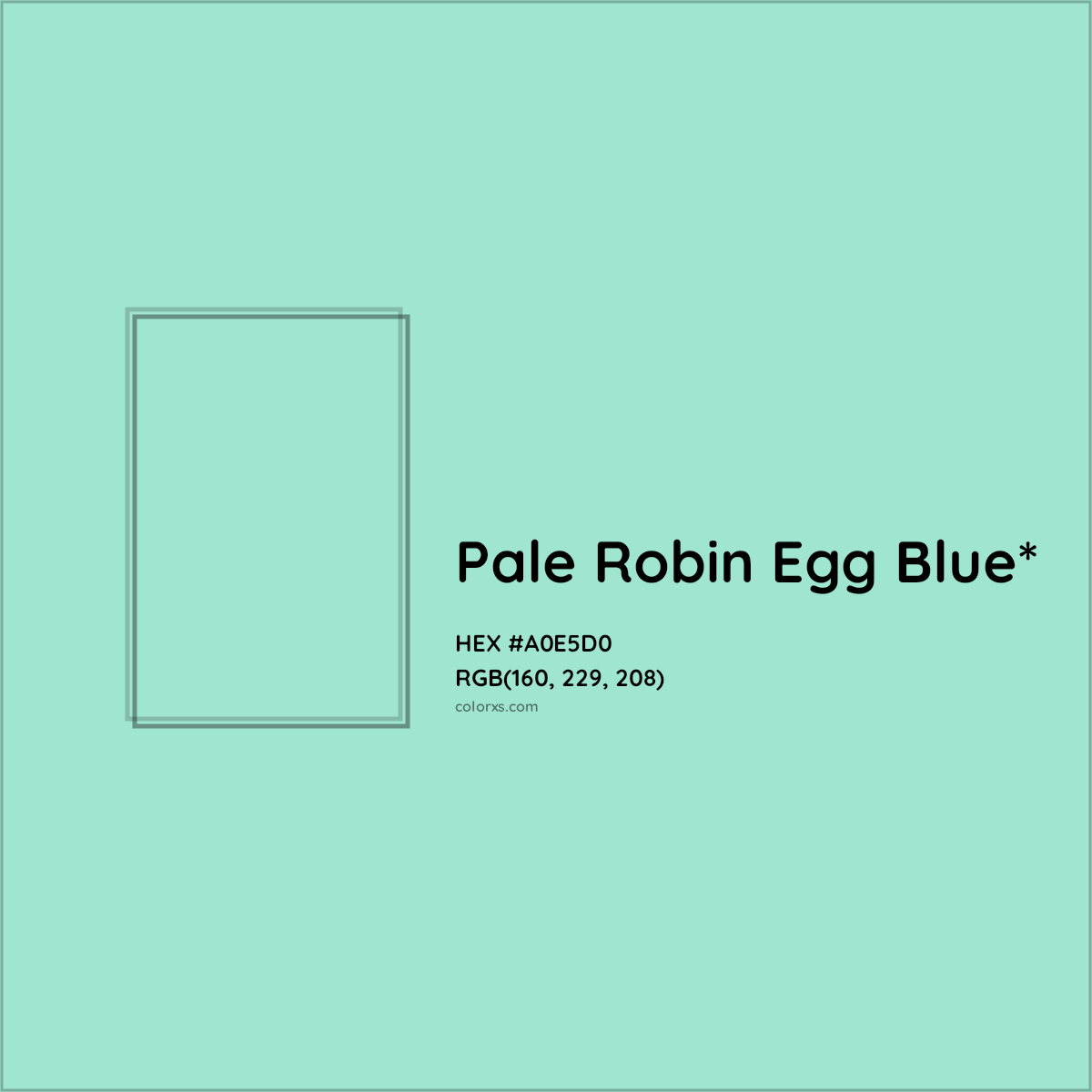#A0E5D0 hex color. RGB, RYB, CMYK, HSL, HSV codes and color conversions. Matching color names, palettes, paints.