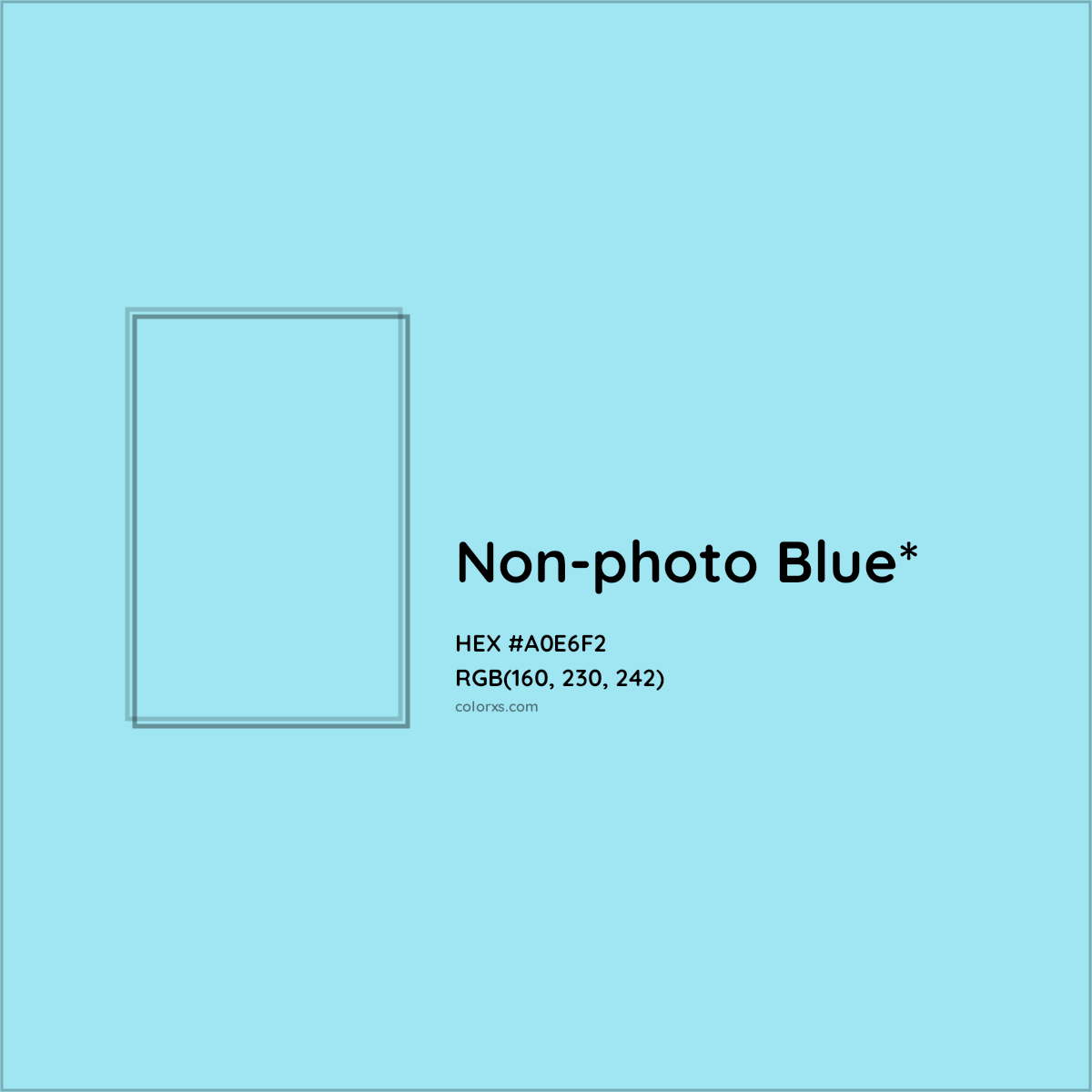 #A0E6F2 hex color. RGB, RYB, CMYK, HSL, HSV codes and color conversions. Matching color names, palettes, paints.