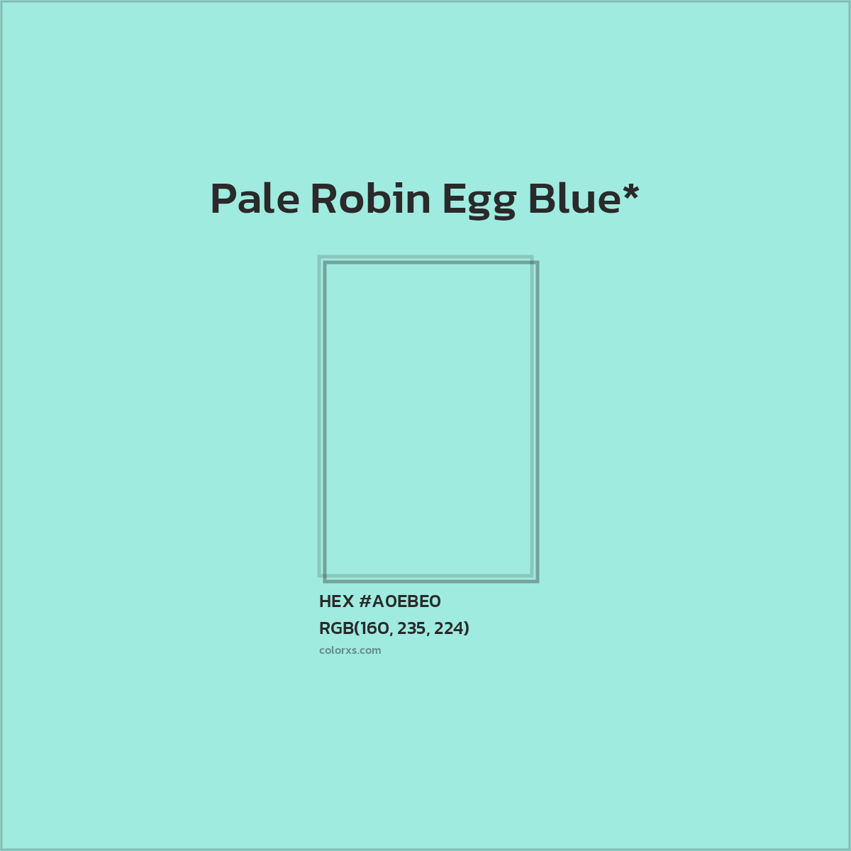 #A0EBE0 hex color. RGB, RYB, CMYK, HSL, HSV codes and color conversions. Matching color names, palettes, paints.
