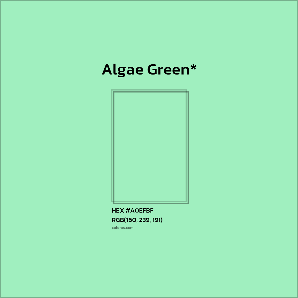 #A0EFBF hex color. RGB, RYB, CMYK, HSL, HSV codes and color conversions. Matching color names, palettes, paints.