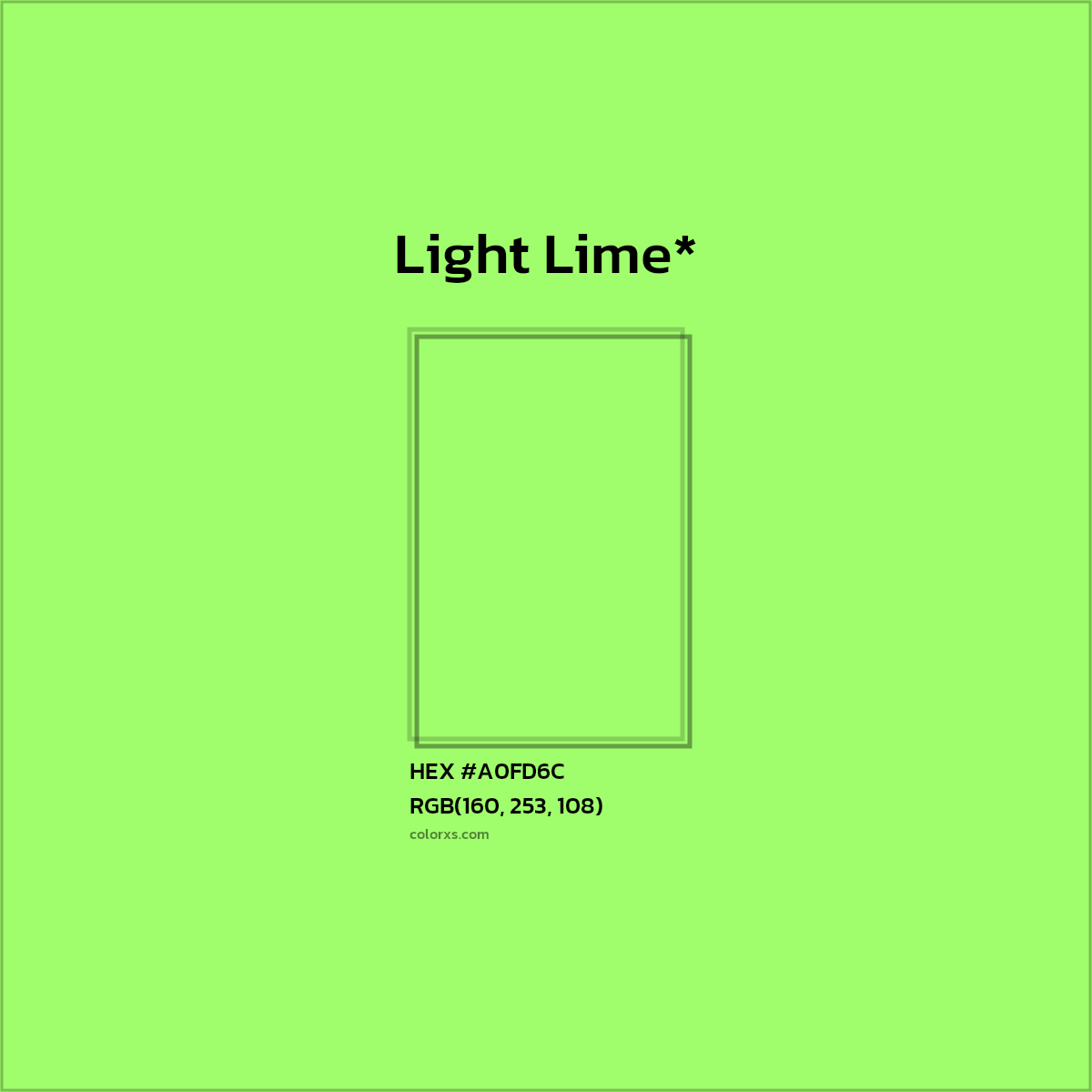 #A0FD6C hex color. RGB, RYB, CMYK, HSL, HSV codes and color conversions. Matching color names, palettes, paints.