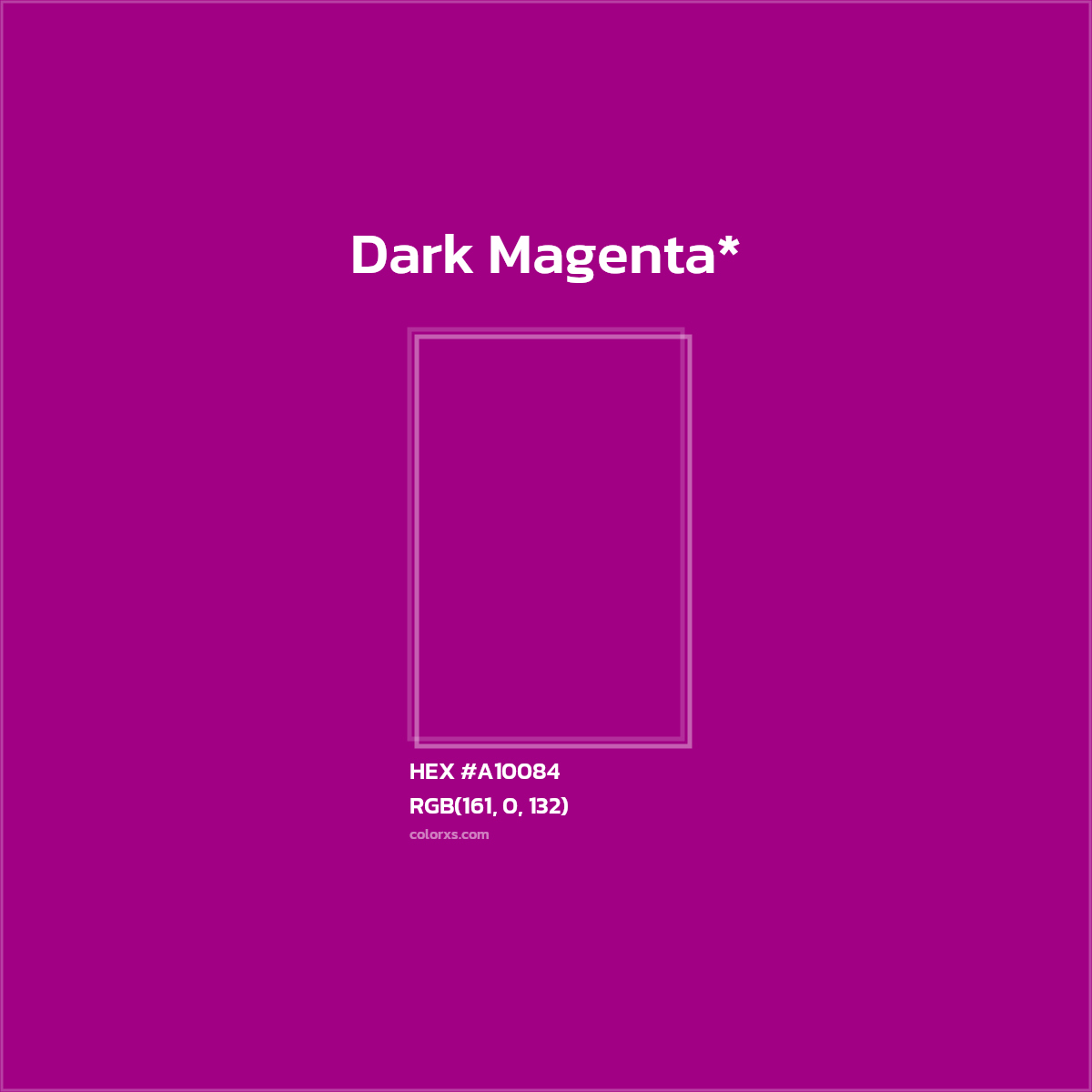 #A10084 hex color. RGB, RYB, CMYK, HSL, HSV codes and color conversions. Matching color names, palettes, paints.