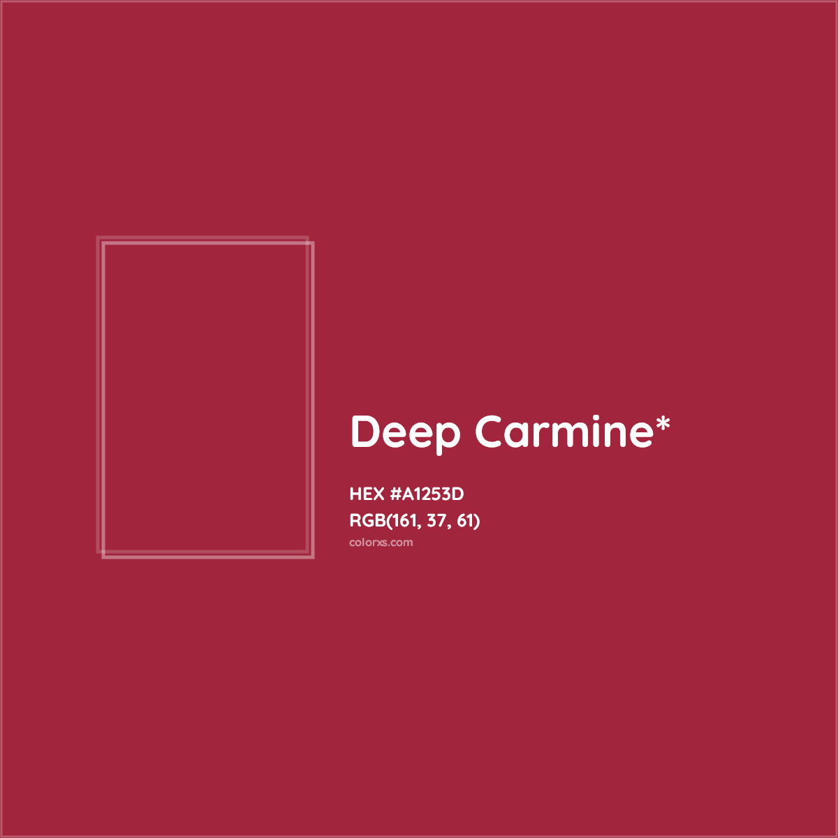 #A1253D hex color. RGB, RYB, CMYK, HSL, HSV codes and color conversions. Matching color names, palettes, paints.