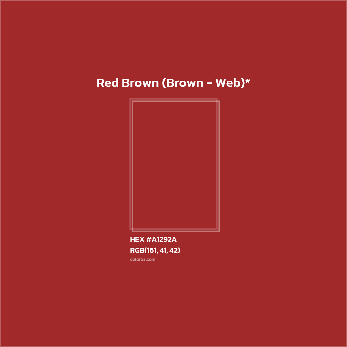 #A1292A hex color. RGB, RYB, CMYK, HSL, HSV codes and color conversions. Matching color names, palettes, paints.