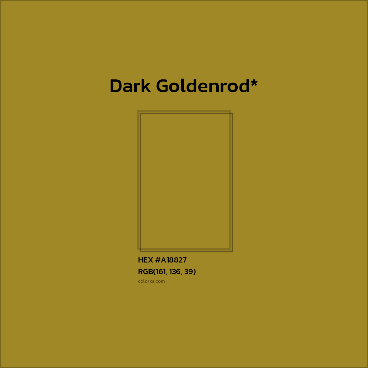 #A18827 hex color. RGB, RYB, CMYK, HSL, HSV codes and color conversions. Matching color names, palettes, paints.