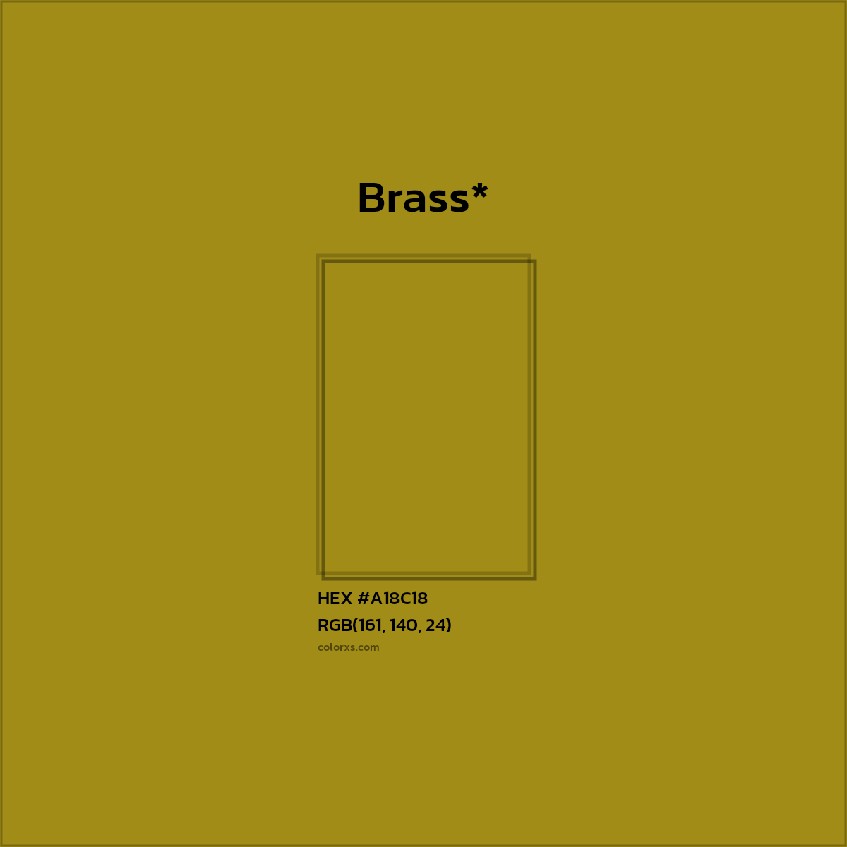 #A18C18 hex color. RGB, RYB, CMYK, HSL, HSV codes and color conversions. Matching color names, palettes, paints.