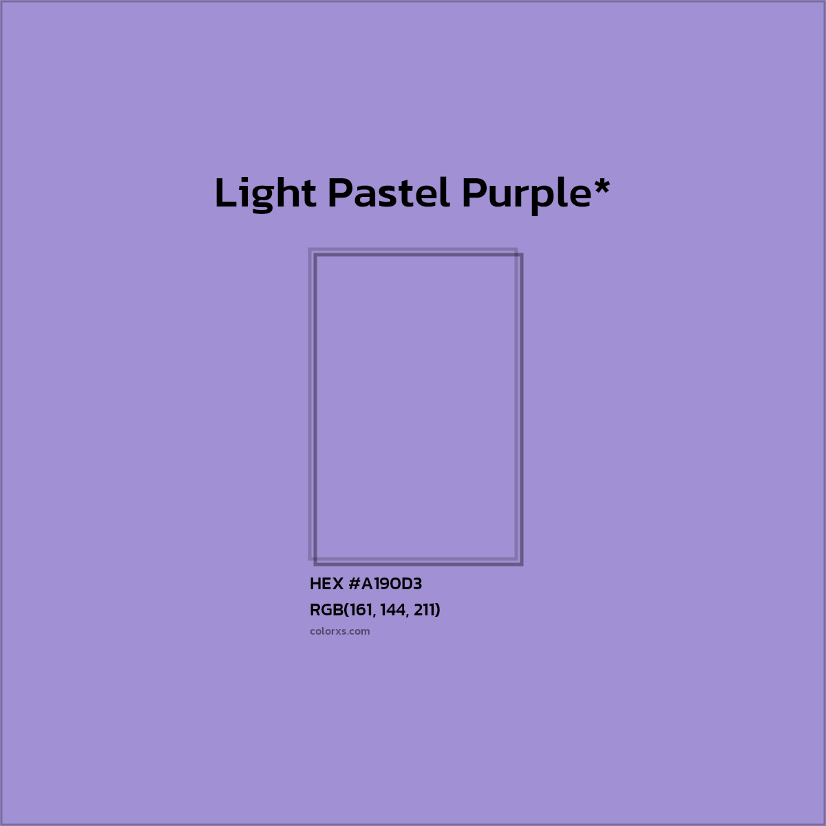 #A190D3 hex color. RGB, RYB, CMYK, HSL, HSV codes and color conversions. Matching color names, palettes, paints.