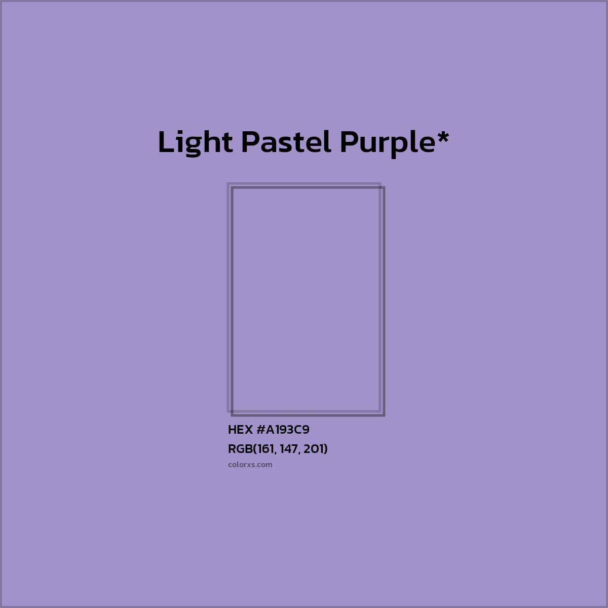 #A193C9 hex color. RGB, RYB, CMYK, HSL, HSV codes and color conversions. Matching color names, palettes, paints.