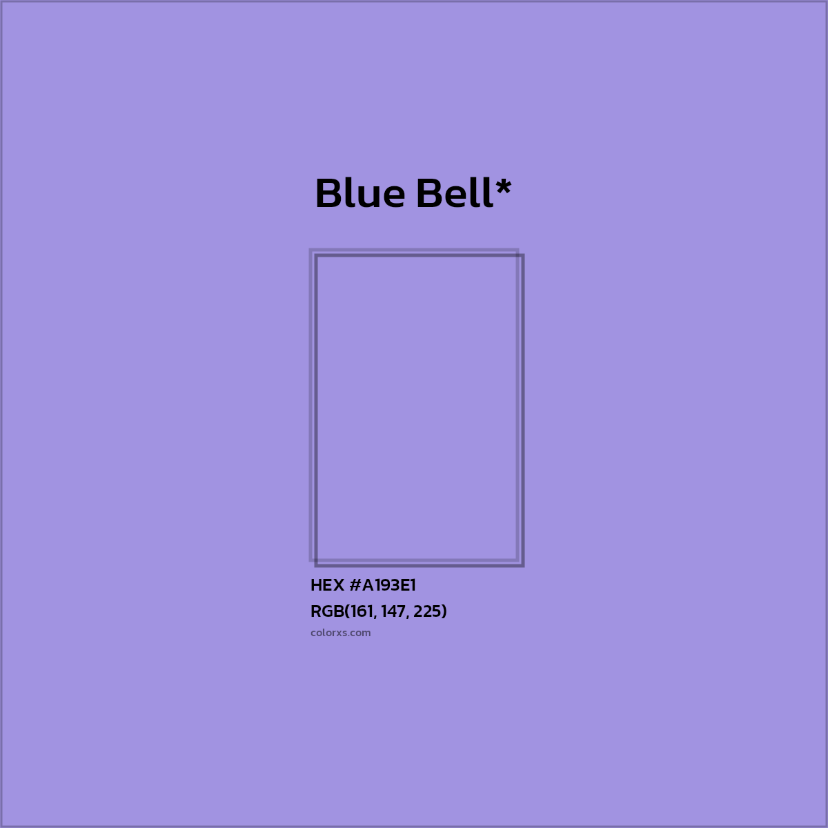 #A193E1 hex color. RGB, RYB, CMYK, HSL, HSV codes and color conversions. Matching color names, palettes, paints.