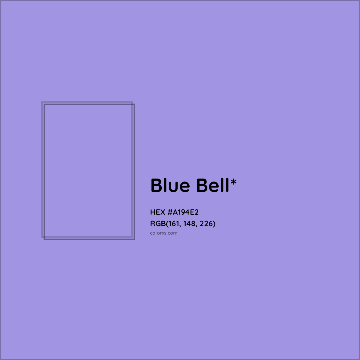 #A194E2 hex color. RGB, RYB, CMYK, HSL, HSV codes and color conversions. Matching color names, palettes, paints.