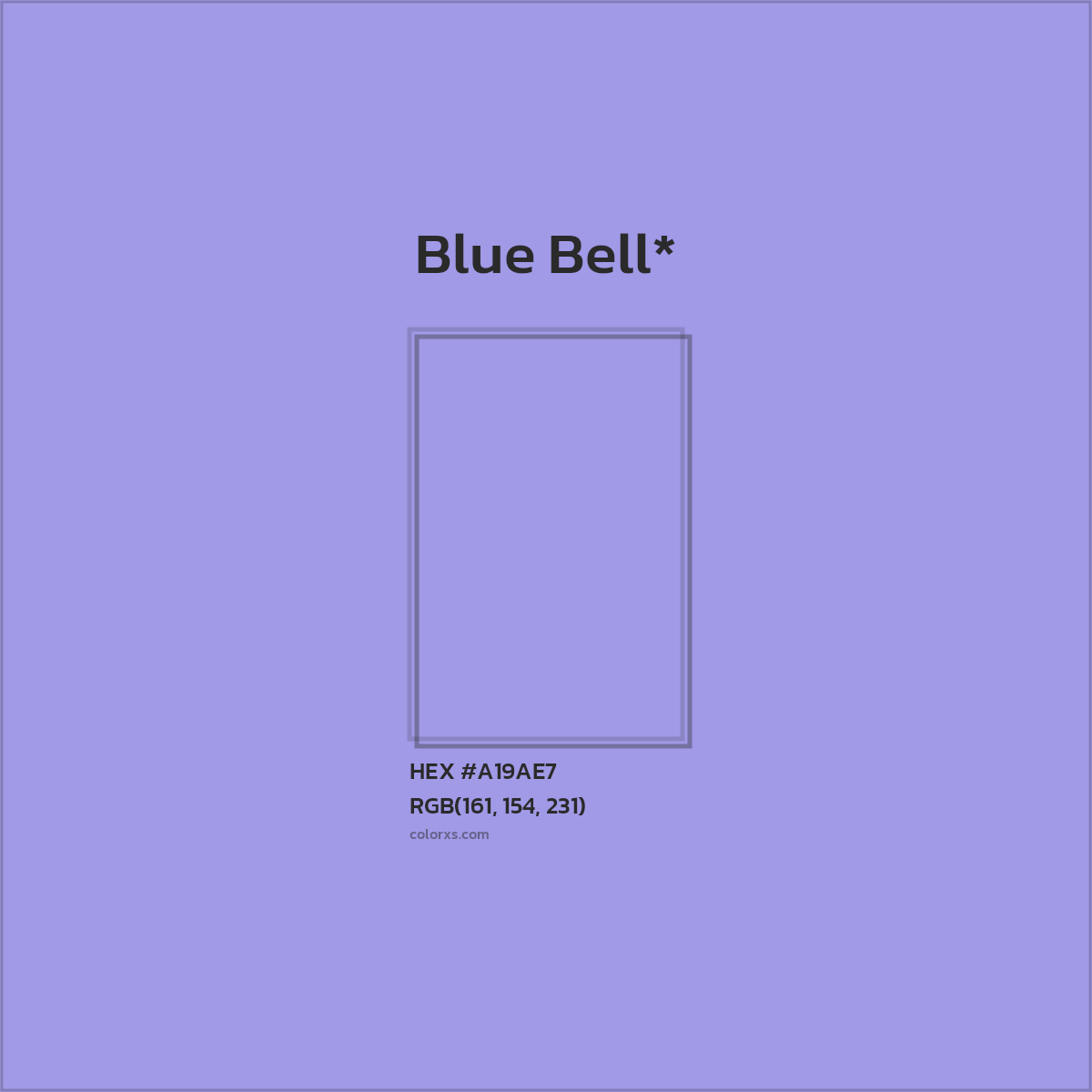 #A19AE7 hex color. RGB, RYB, CMYK, HSL, HSV codes and color conversions. Matching color names, palettes, paints.