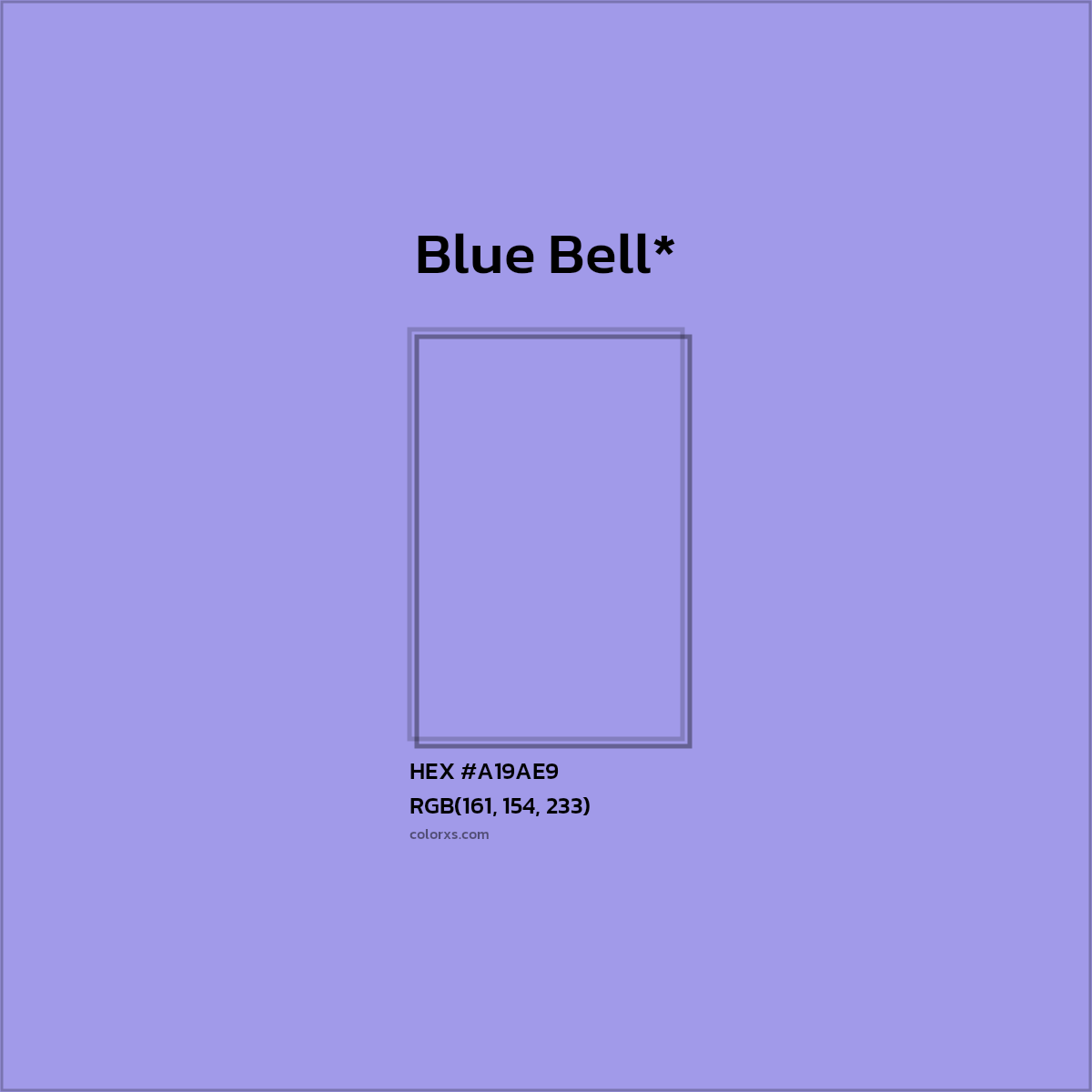 #A19AE9 hex color. RGB, RYB, CMYK, HSL, HSV codes and color conversions. Matching color names, palettes, paints.