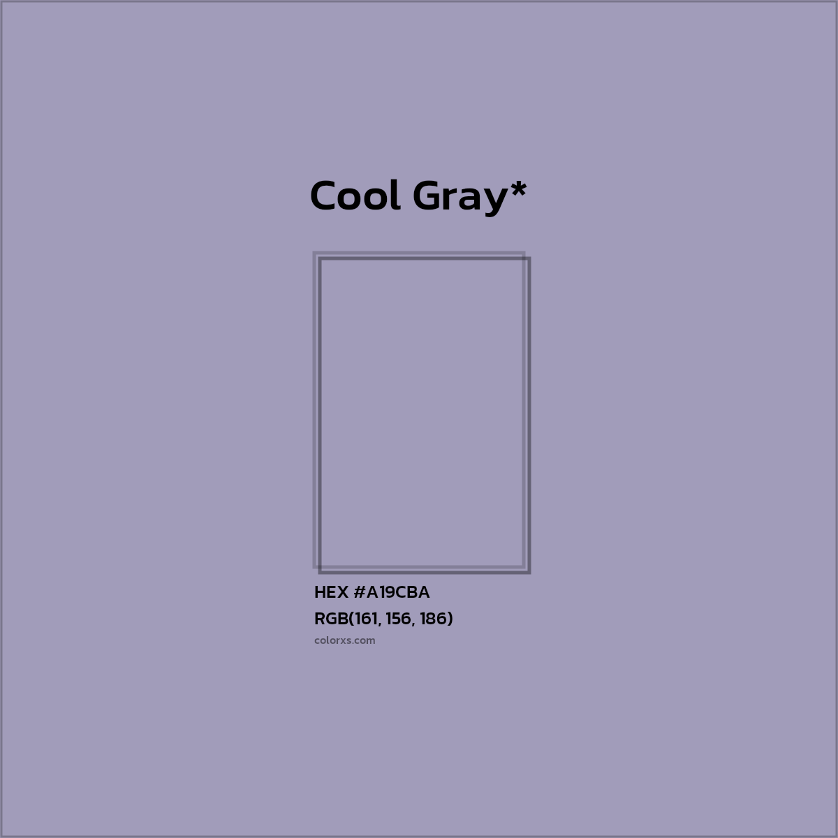 #A19CBA hex color. RGB, RYB, CMYK, HSL, HSV codes and color conversions. Matching color names, palettes, paints.