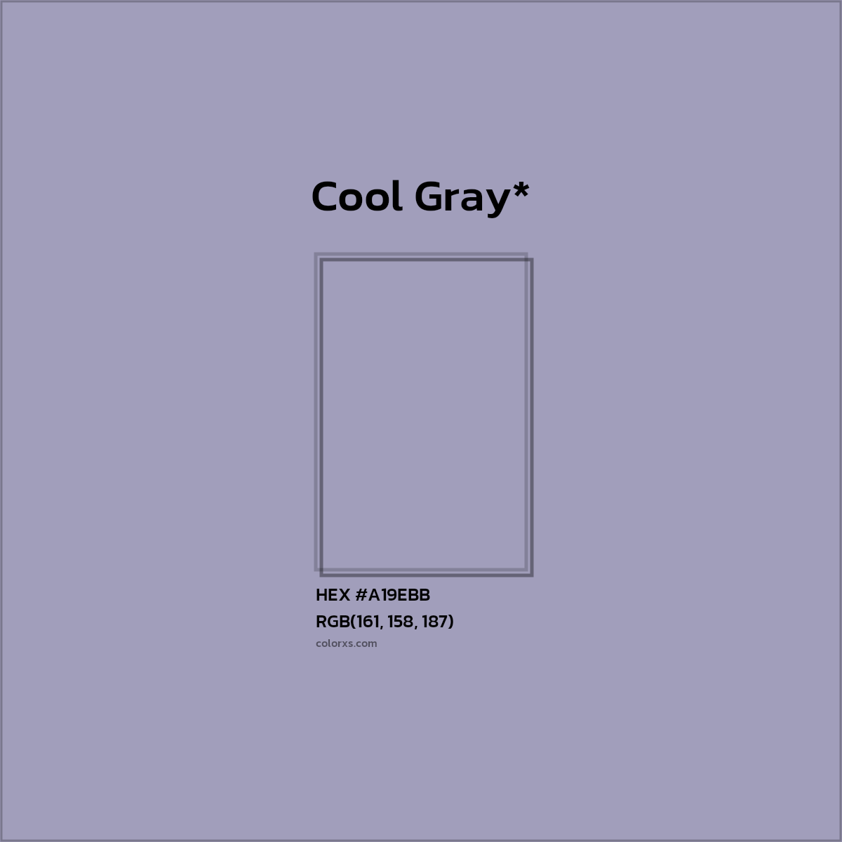 #A19EBB hex color. RGB, RYB, CMYK, HSL, HSV codes and color conversions. Matching color names, palettes, paints.
