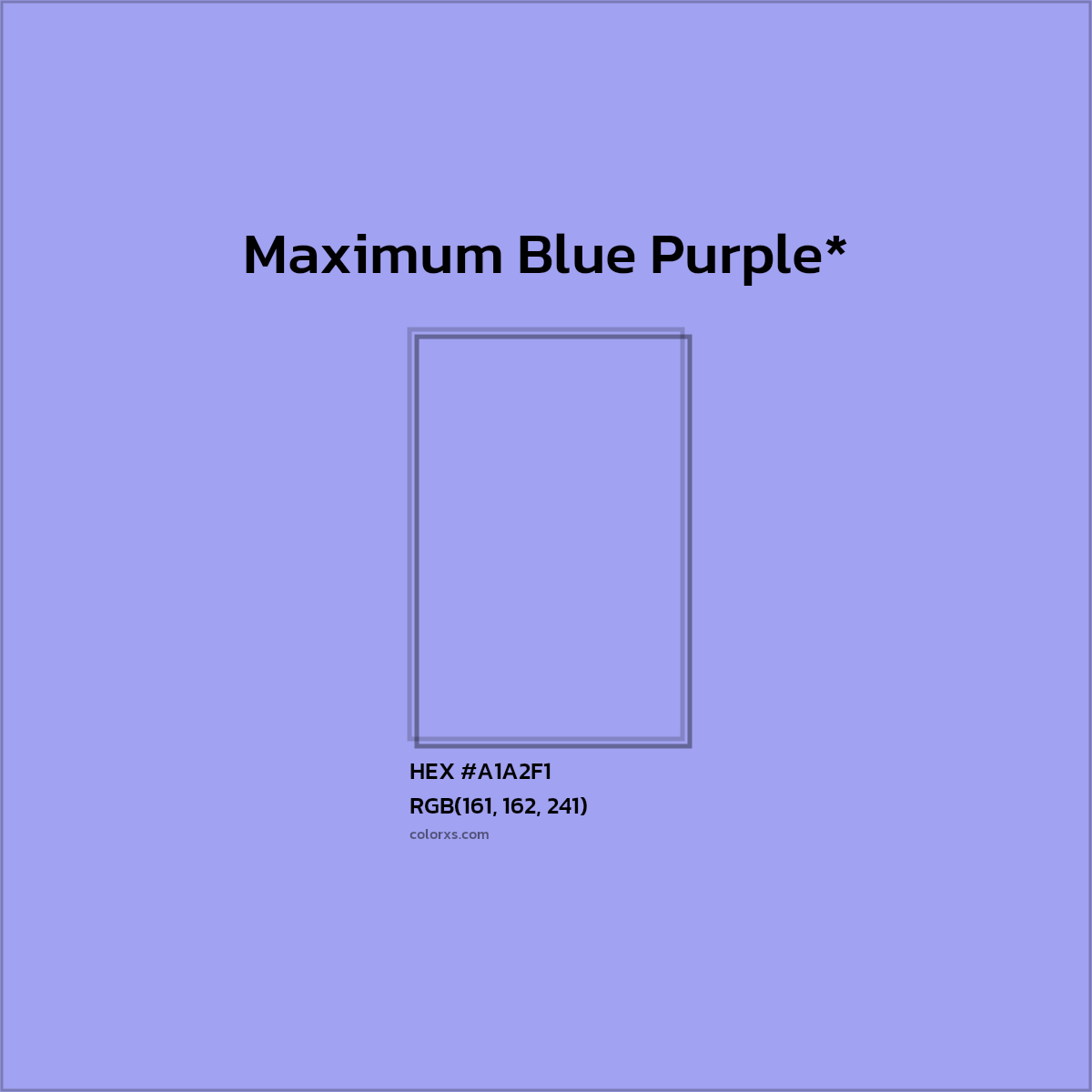 #A1A2F1 hex color. RGB, RYB, CMYK, HSL, HSV codes and color conversions. Matching color names, palettes, paints.