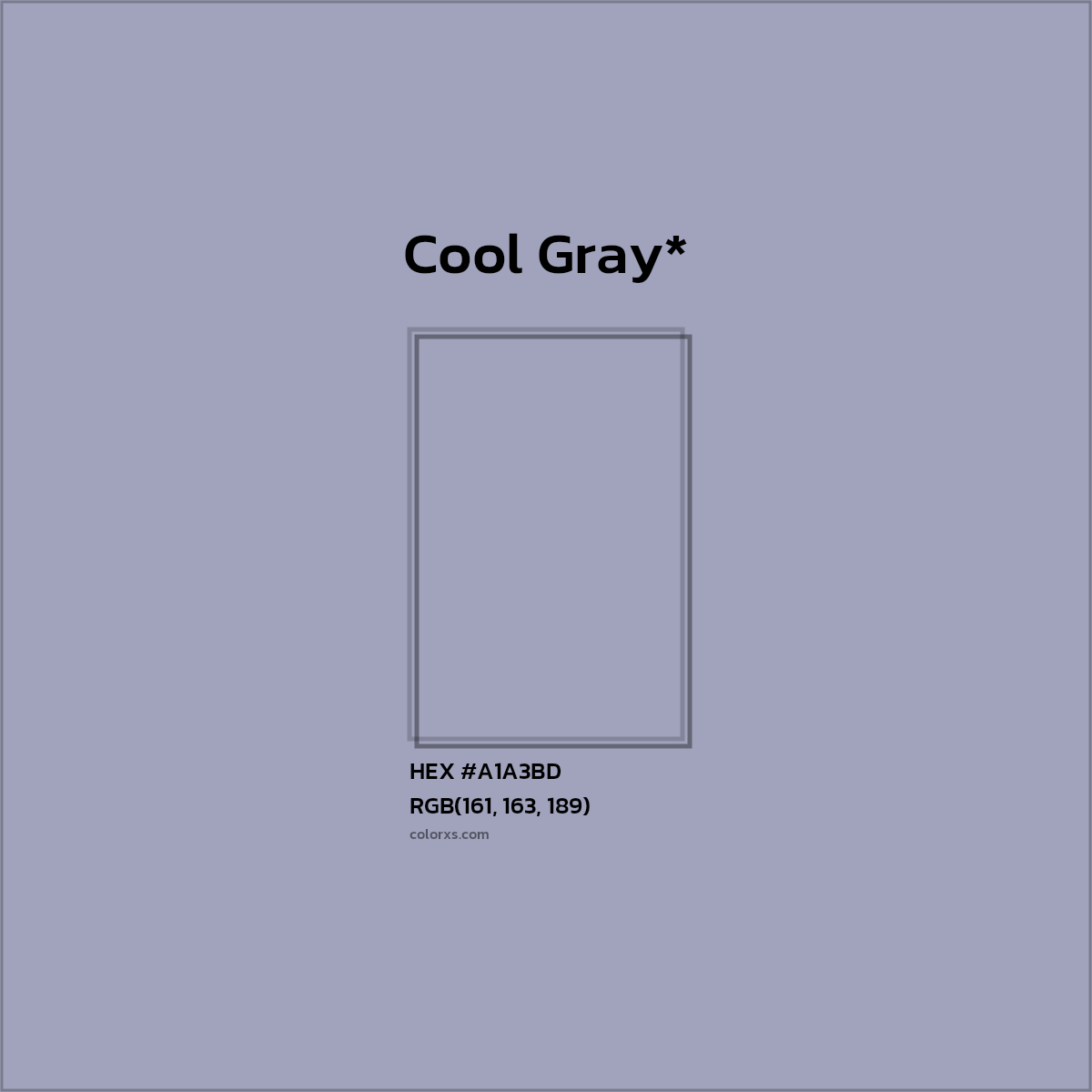 #A1A3BD hex color. RGB, RYB, CMYK, HSL, HSV codes and color conversions. Matching color names, palettes, paints.