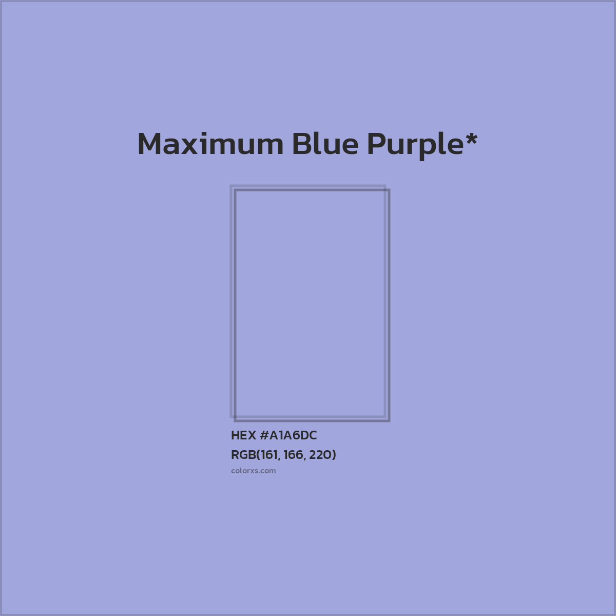 #A1A6DC hex color. RGB, RYB, CMYK, HSL, HSV codes and color conversions. Matching color names, palettes, paints.