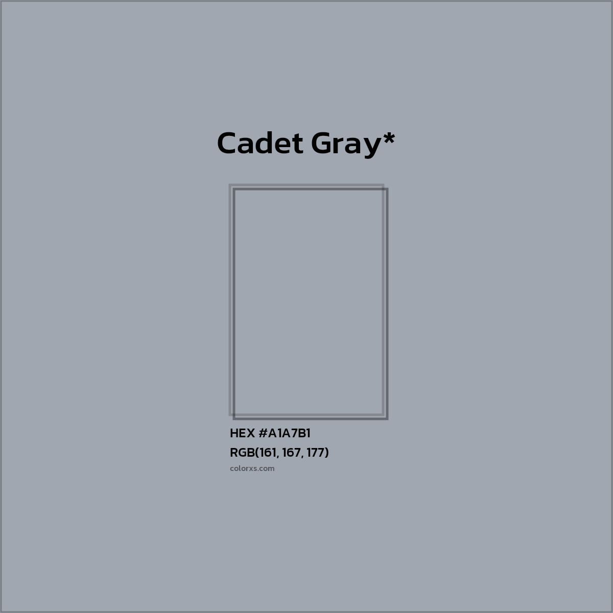 #A1A7B1 hex color. RGB, RYB, CMYK, HSL, HSV codes and color conversions. Matching color names, palettes, paints.
