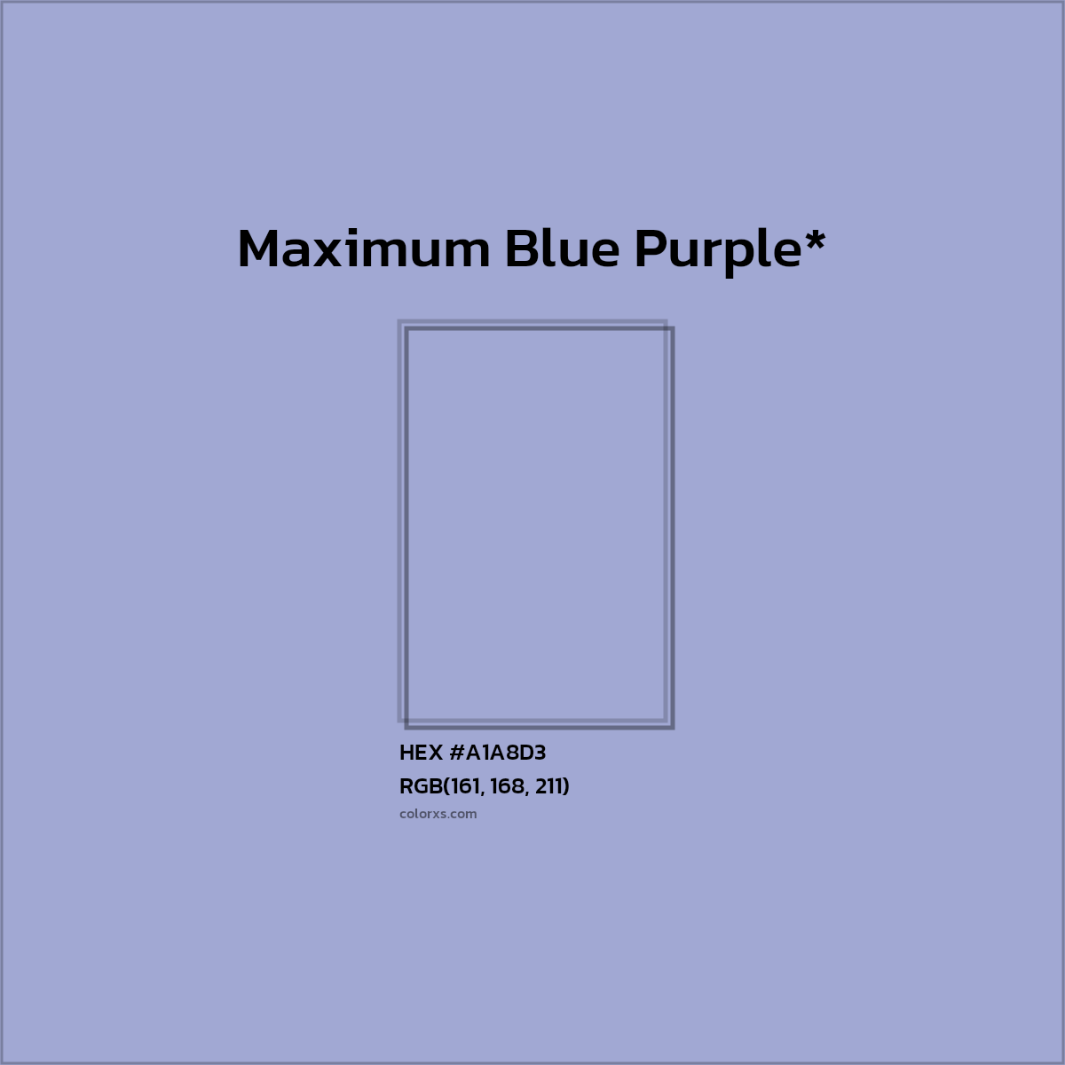 #A1A8D3 hex color. RGB, RYB, CMYK, HSL, HSV codes and color conversions. Matching color names, palettes, paints.