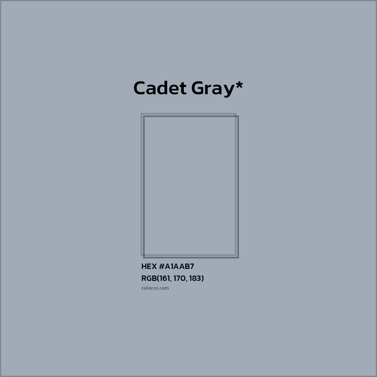 #A1AAB7 hex color. RGB, RYB, CMYK, HSL, HSV codes and color conversions. Matching color names, palettes, paints.