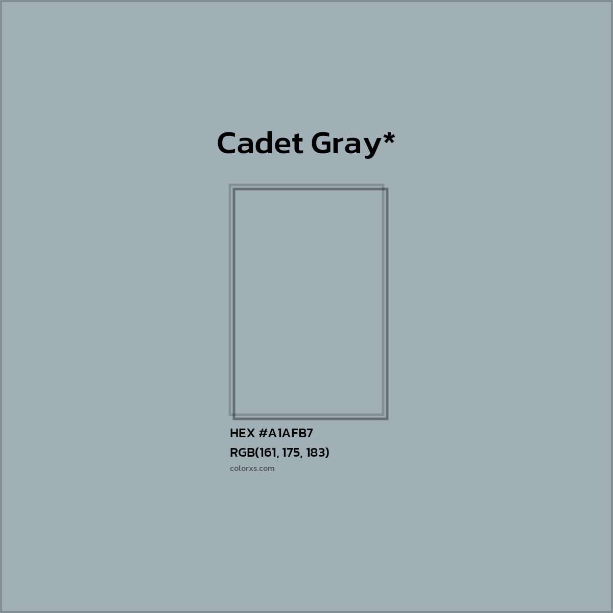 #A1AFB7 hex color. RGB, RYB, CMYK, HSL, HSV codes and color conversions. Matching color names, palettes, paints.