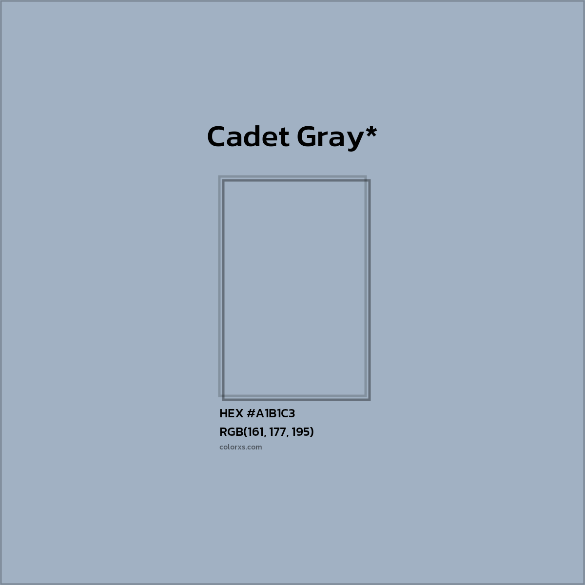 #A1B1C3 hex color. RGB, RYB, CMYK, HSL, HSV codes and color conversions. Matching color names, palettes, paints.