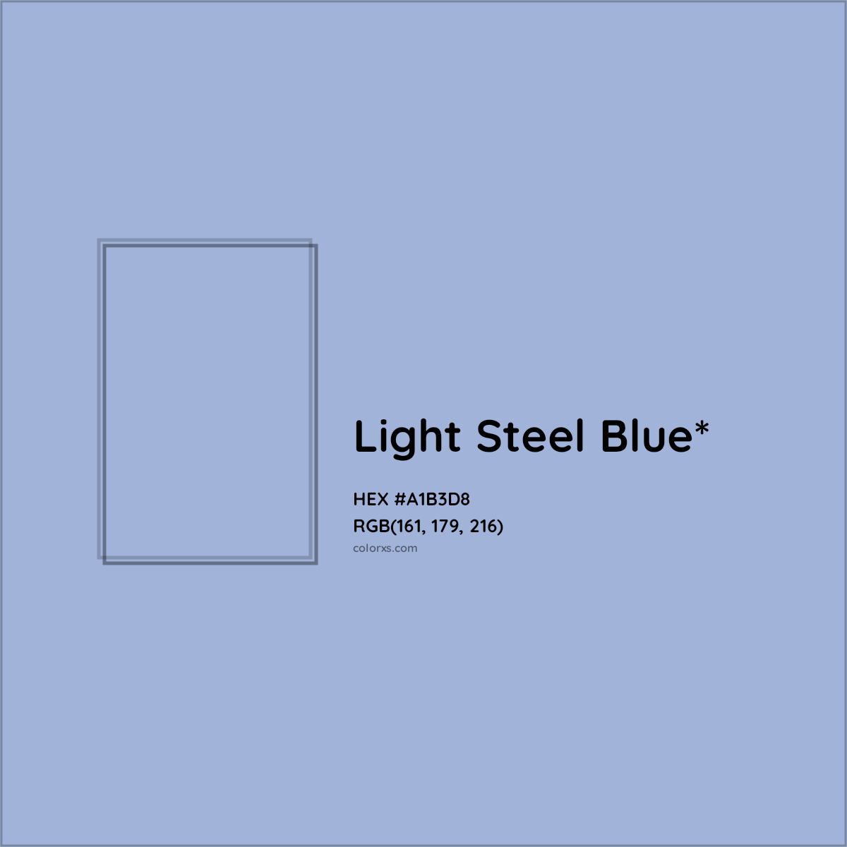 #A1B3D8 hex color. RGB, RYB, CMYK, HSL, HSV codes and color conversions. Matching color names, palettes, paints.