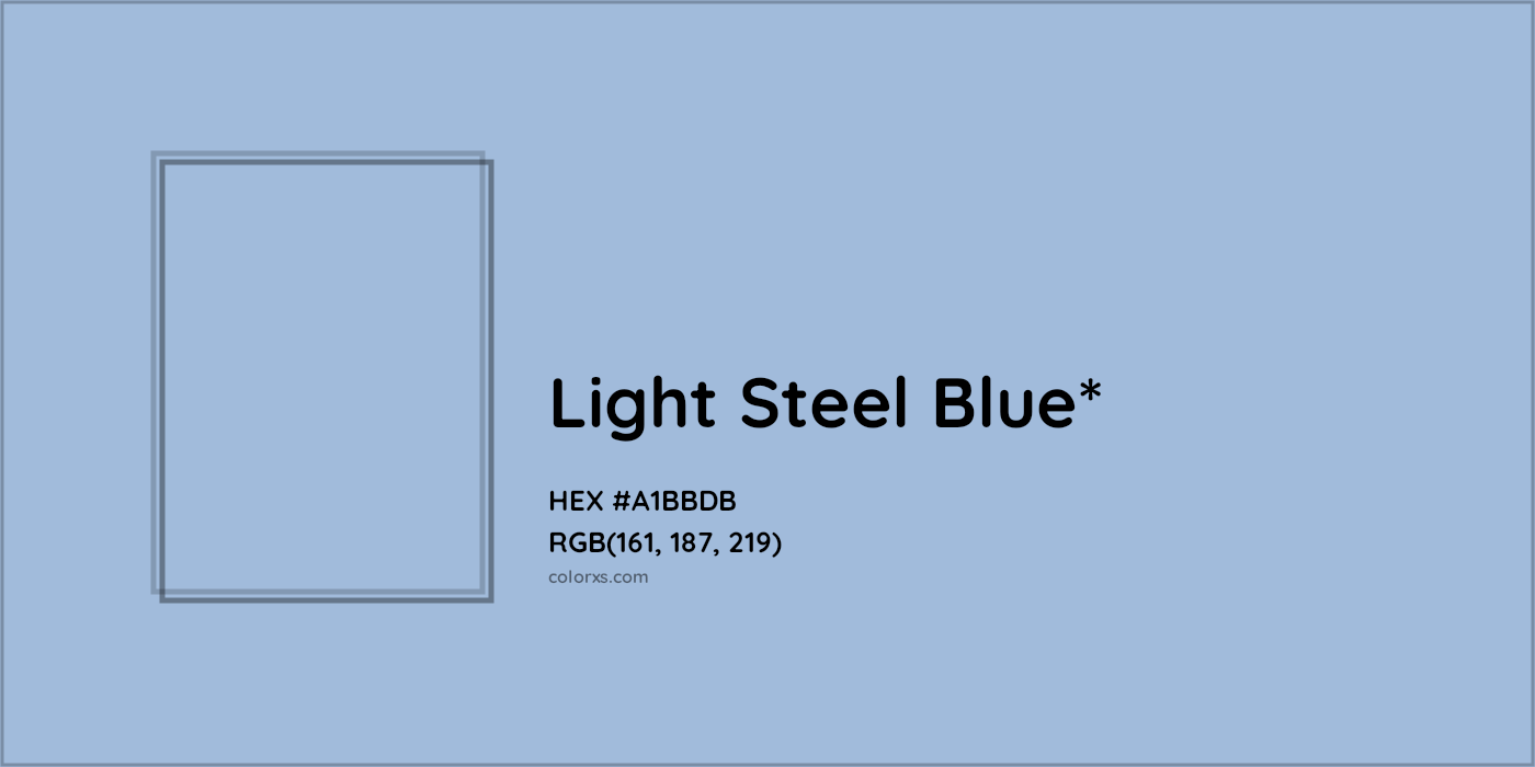 #A1BBDB hex color. RGB, RYB, CMYK, HSL, HSV codes and color conversions. Matching color names, palettes, paints.