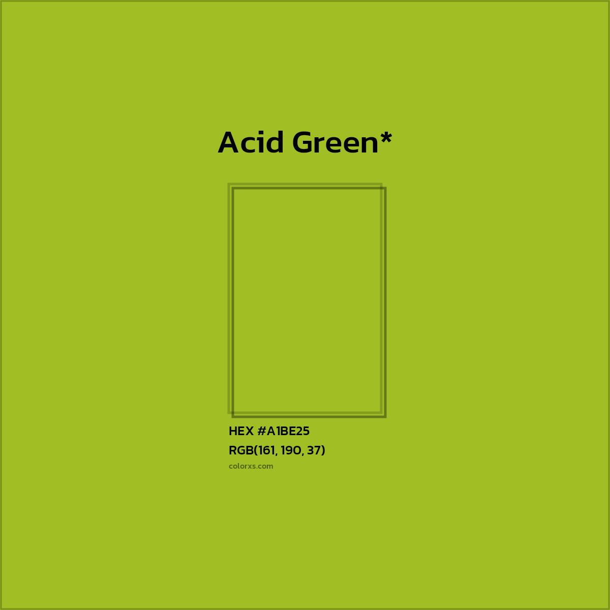 #A1BE25 hex color. RGB, RYB, CMYK, HSL, HSV codes and color conversions. Matching color names, palettes, paints.