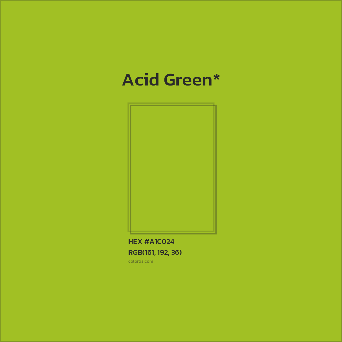 #A1C024 hex color. RGB, RYB, CMYK, HSL, HSV codes and color conversions. Matching color names, palettes, paints.