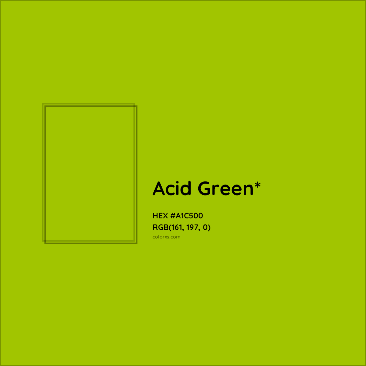 #A1C500 hex color. RGB, RYB, CMYK, HSL, HSV codes and color conversions. Matching color names, palettes, paints.