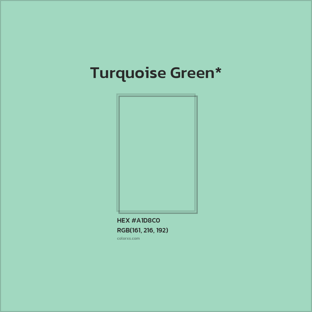 #A1D8C0 hex color. RGB, RYB, CMYK, HSL, HSV codes and color conversions. Matching color names, palettes, paints.