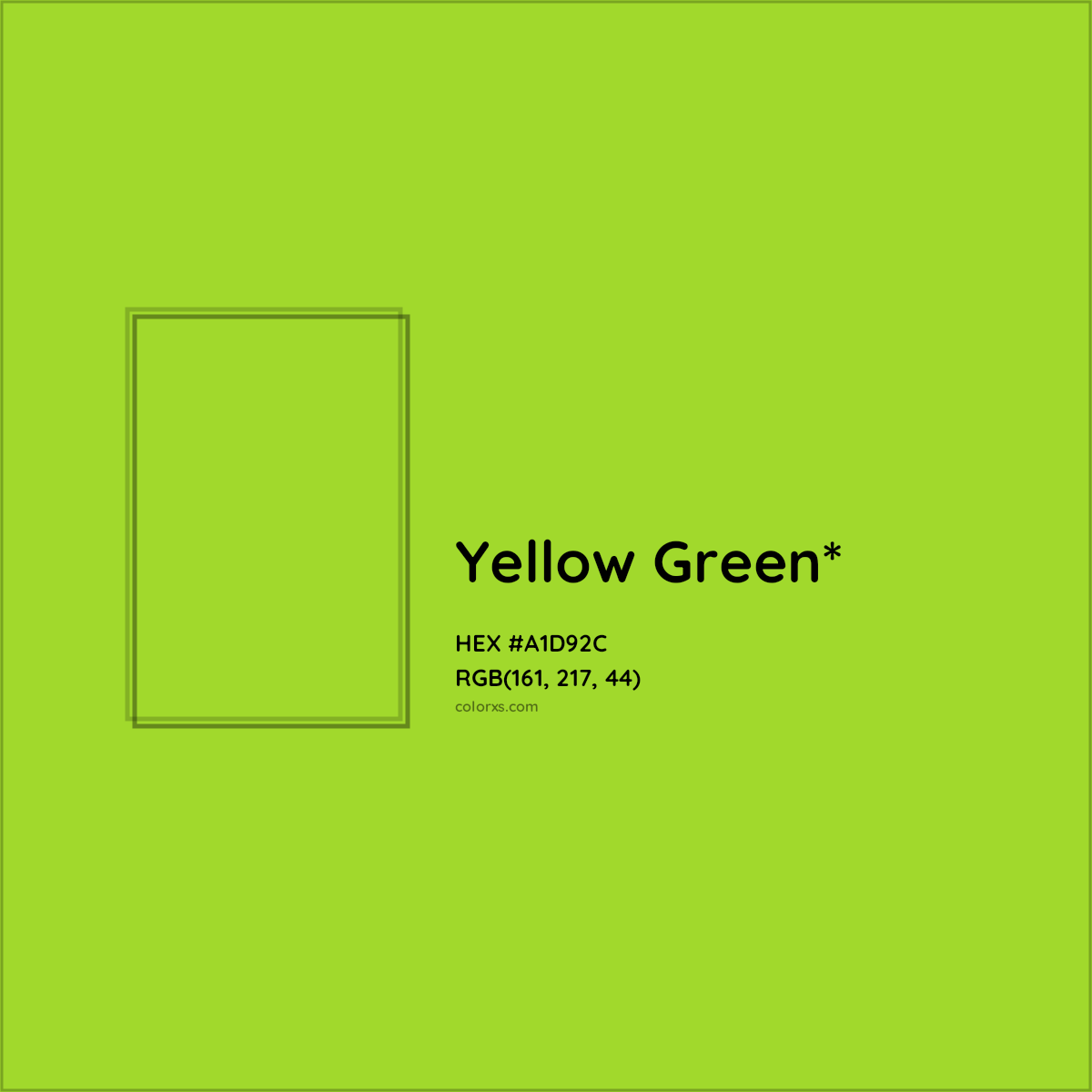 #A1D92C hex color. RGB, RYB, CMYK, HSL, HSV codes and color conversions. Matching color names, palettes, paints.