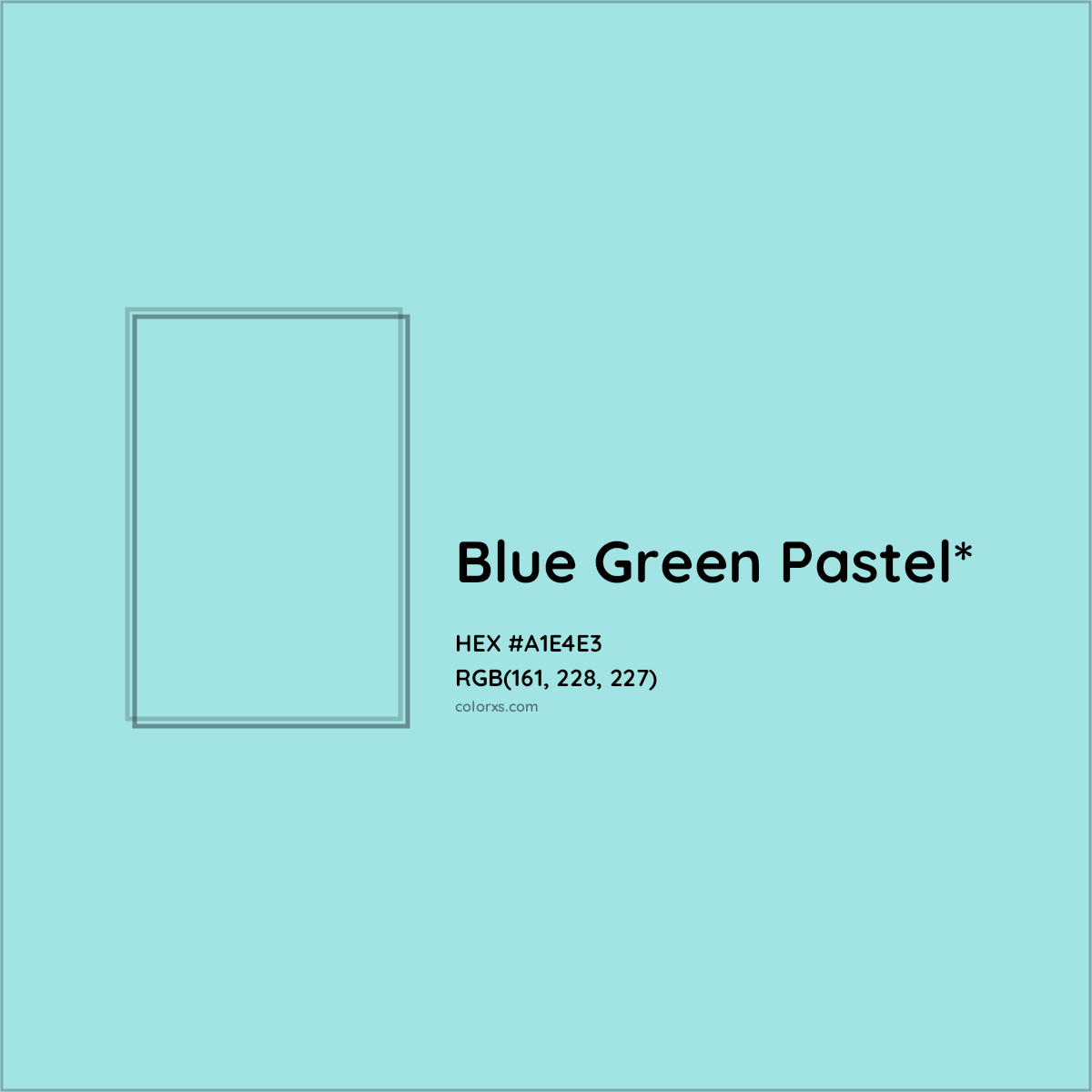 #A1E4E3 hex color. RGB, RYB, CMYK, HSL, HSV codes and color conversions. Matching color names, palettes, paints.