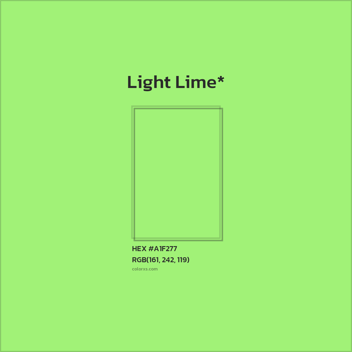 #A1F277 hex color. RGB, RYB, CMYK, HSL, HSV codes and color conversions. Matching color names, palettes, paints.