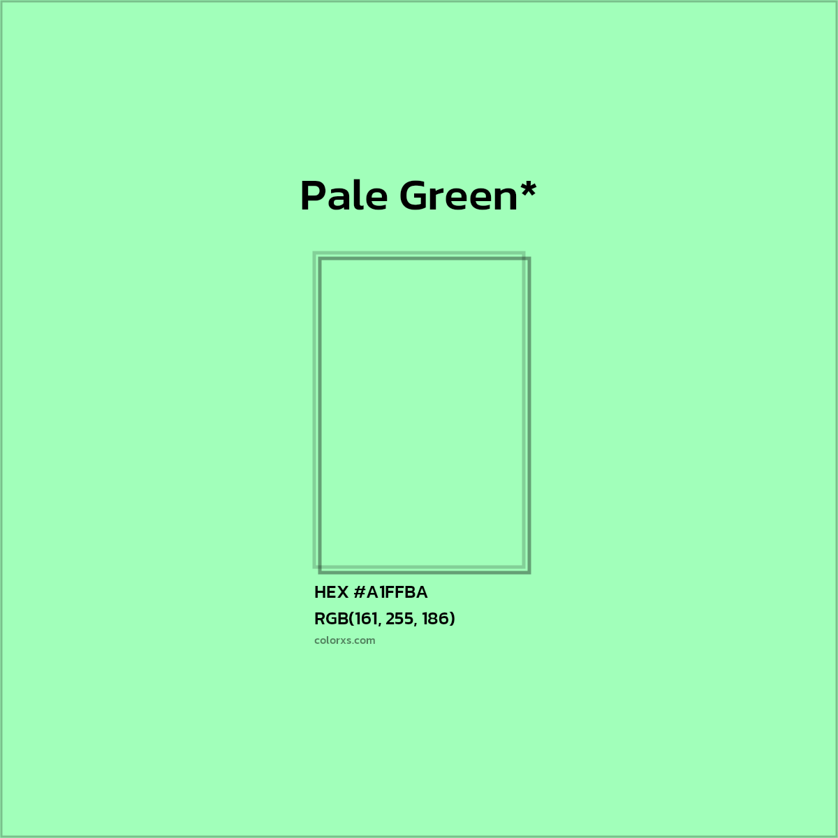 #A1FFBA hex color. RGB, RYB, CMYK, HSL, HSV codes and color conversions. Matching color names, palettes, paints.