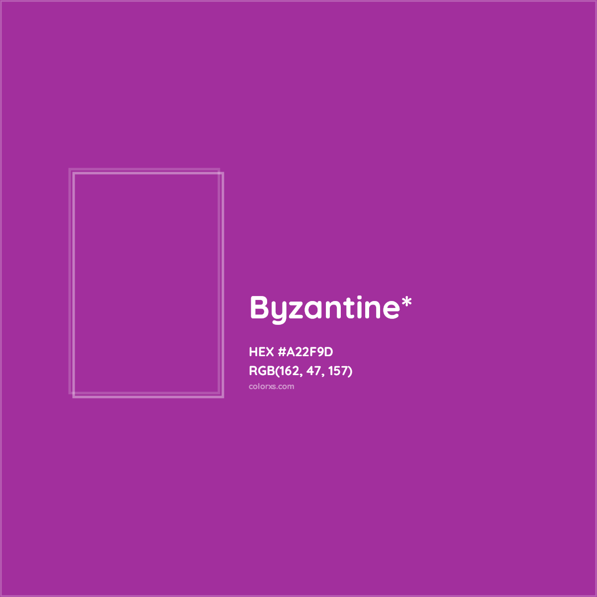 #A22F9D hex color. RGB, RYB, CMYK, HSL, HSV codes and color conversions. Matching color names, palettes, paints.