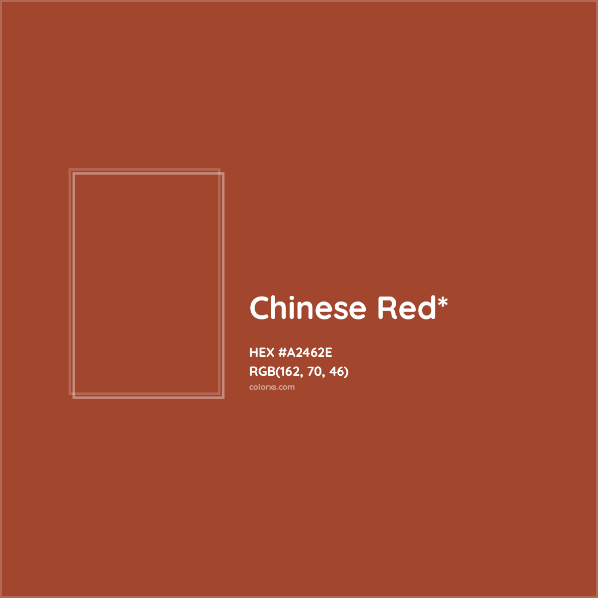#A2462E hex color. RGB, RYB, CMYK, HSL, HSV codes and color conversions. Matching color names, palettes, paints.