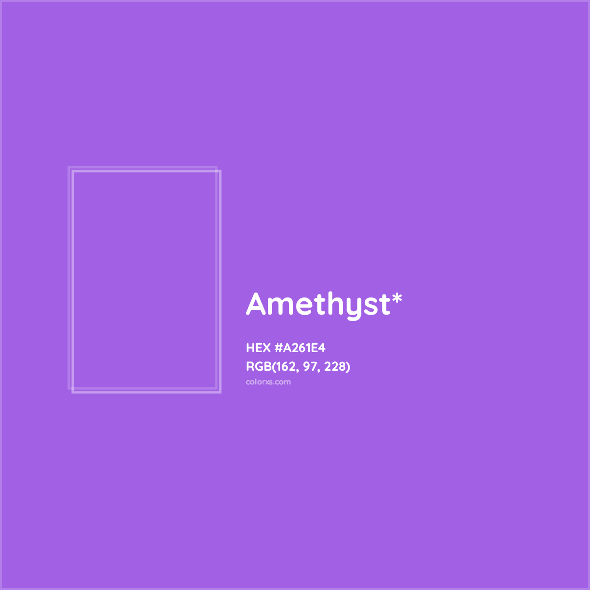 #A261E4 hex color. RGB, RYB, CMYK, HSL, HSV codes and color conversions. Matching color names, palettes, paints.