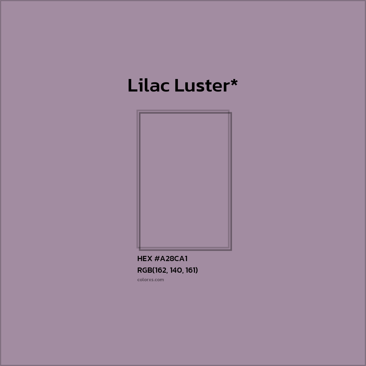 #A28CA1 hex color. RGB, RYB, CMYK, HSL, HSV codes and color conversions. Matching color names, palettes, paints.