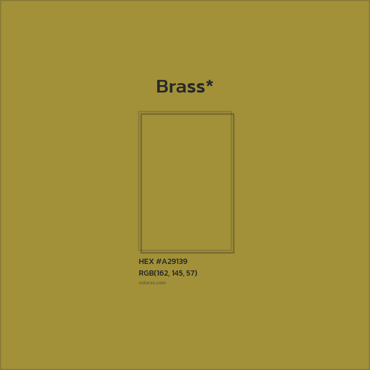 #A29139 hex color. RGB, RYB, CMYK, HSL, HSV codes and color conversions. Matching color names, palettes, paints.