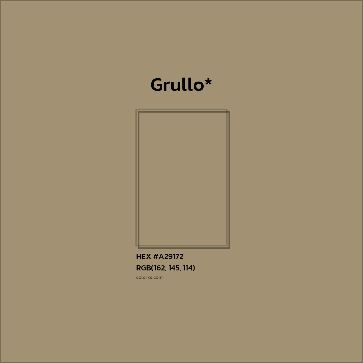 #A29172 hex color. RGB, RYB, CMYK, HSL, HSV codes and color conversions. Matching color names, palettes, paints.